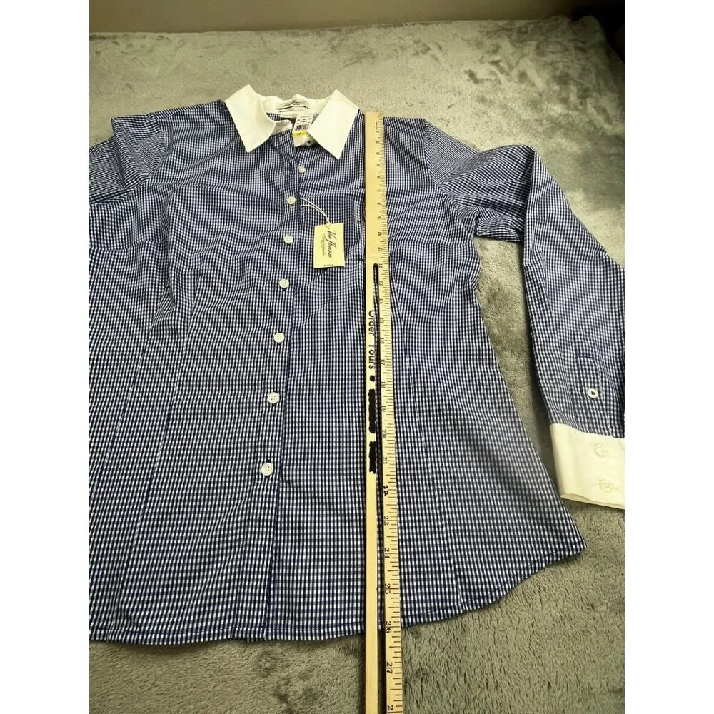Van Heusen Shirt Men Large Blue Gingham Check Fitted Long Sleeve Button Down Top - Picture 7 of 11